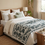 Lingering Lichen Hand-Embroidered Cotton Suzani Throw