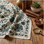 Lingering Lichen Hand-Embroidered Cotton Suzani Throw