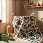 Lingering Lichen Hand-Embroidered Cotton Suzani Throw