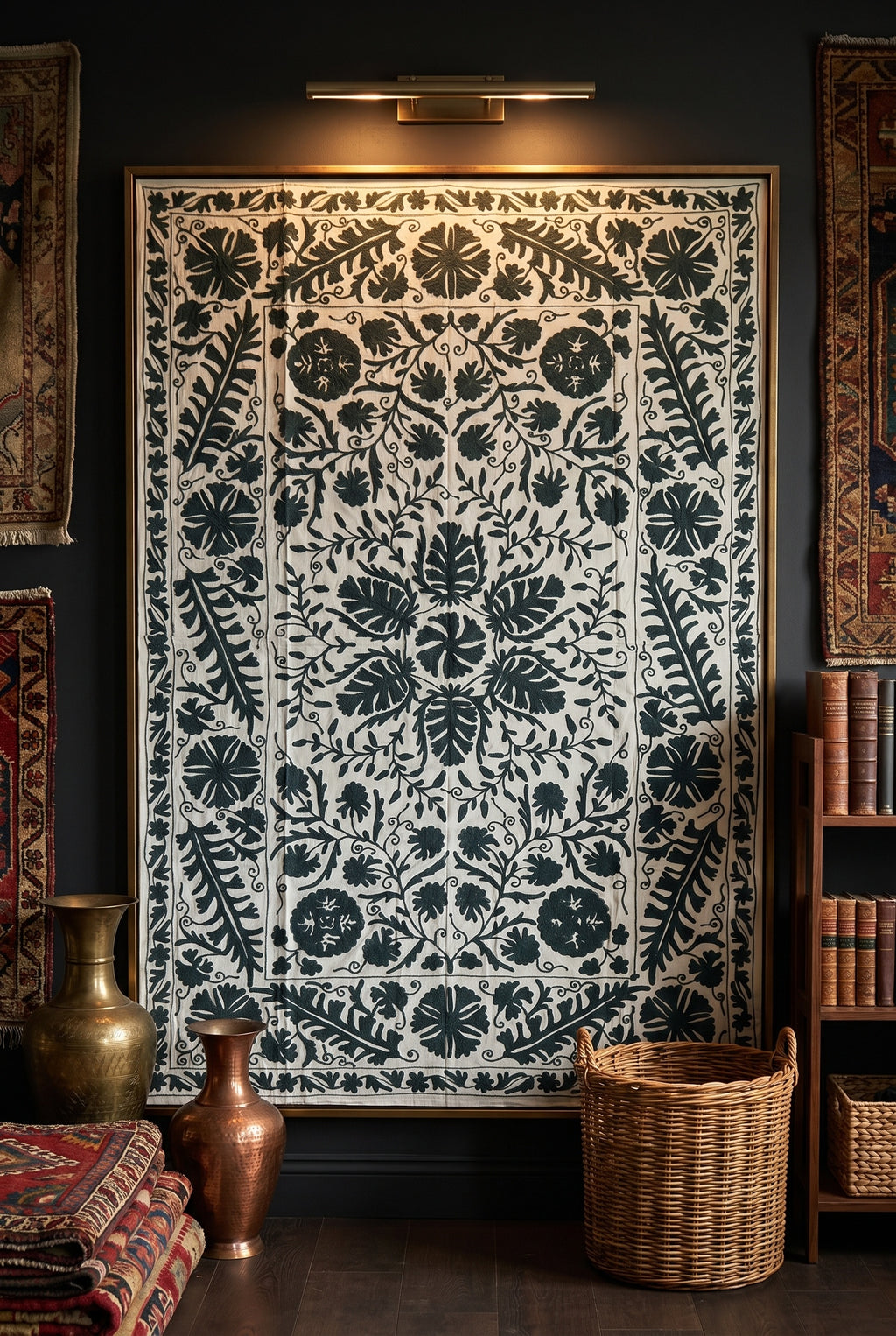 Lingering Lichen Hand-Embroidered Cotton Suzani Throw