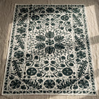 Lingering Lichen Hand-Embroidered Cotton Suzani Throw