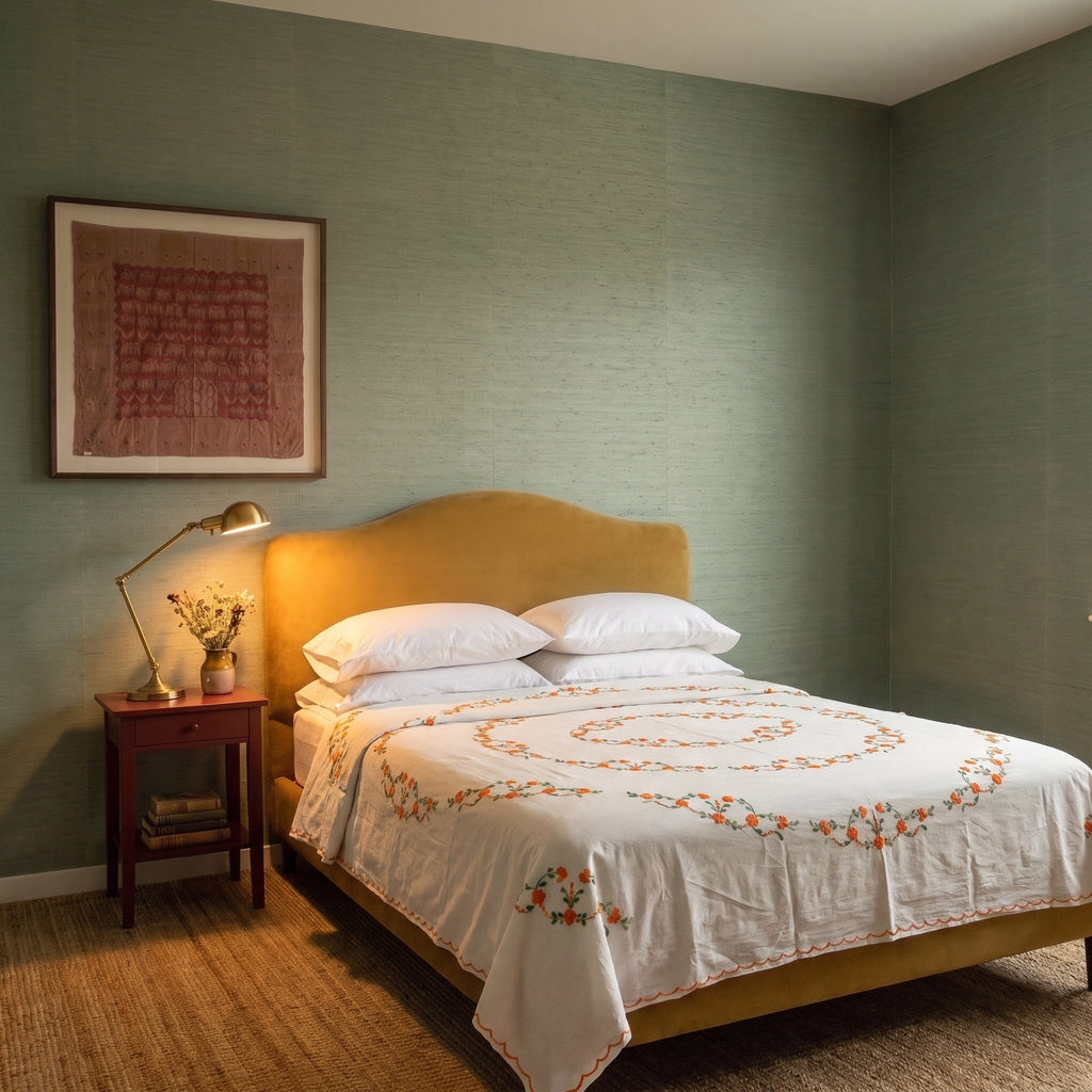 Lush Fern Embroidered Cotton Queen Bedspread