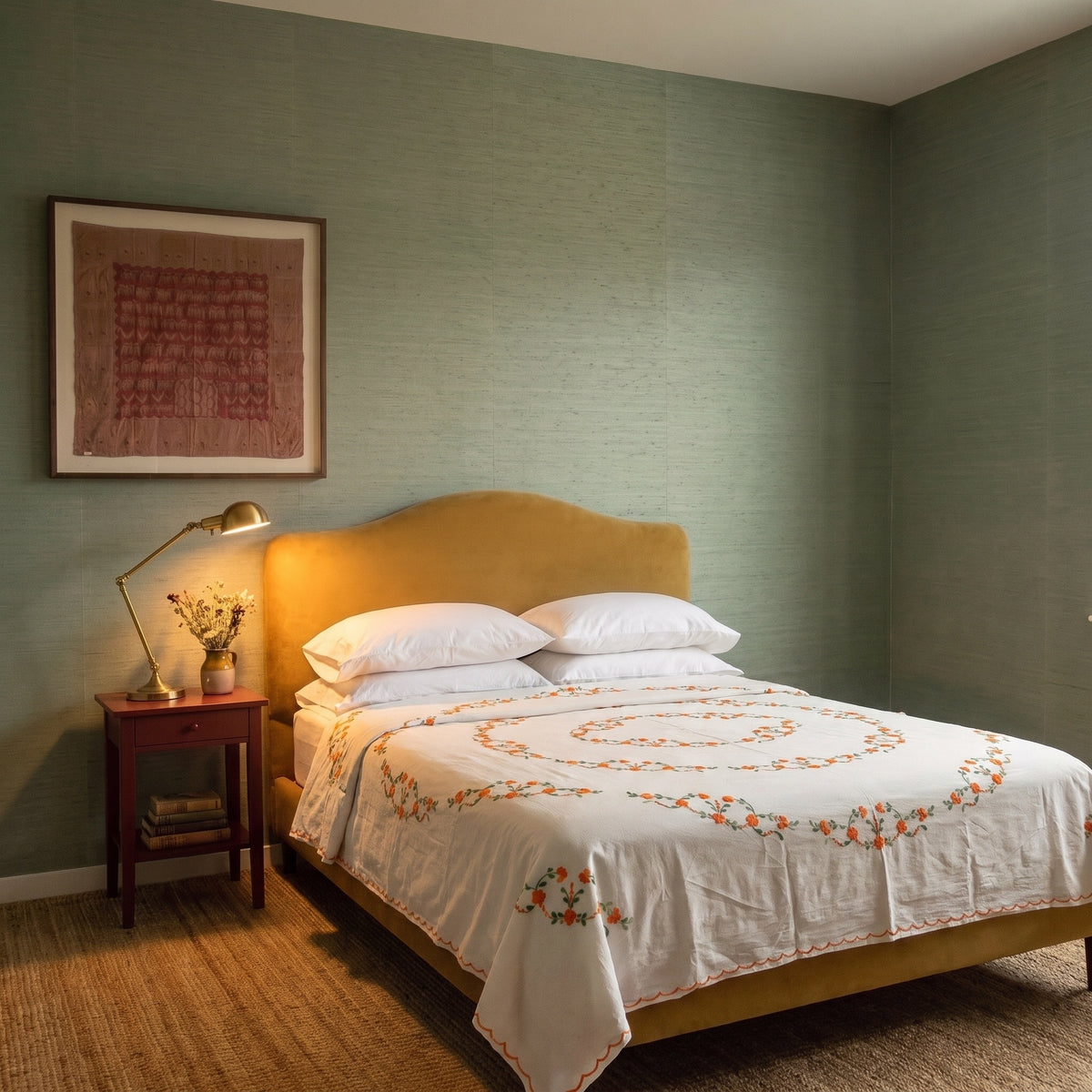 Lush Fern Embroidered Cotton Queen Bedspread