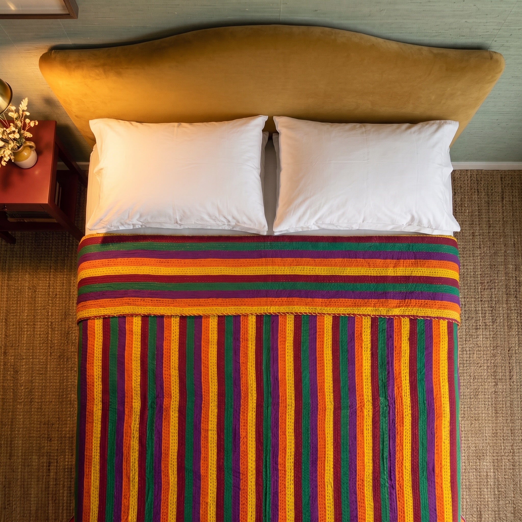 Sky Mist Handmade Kantha Queen Bedspread