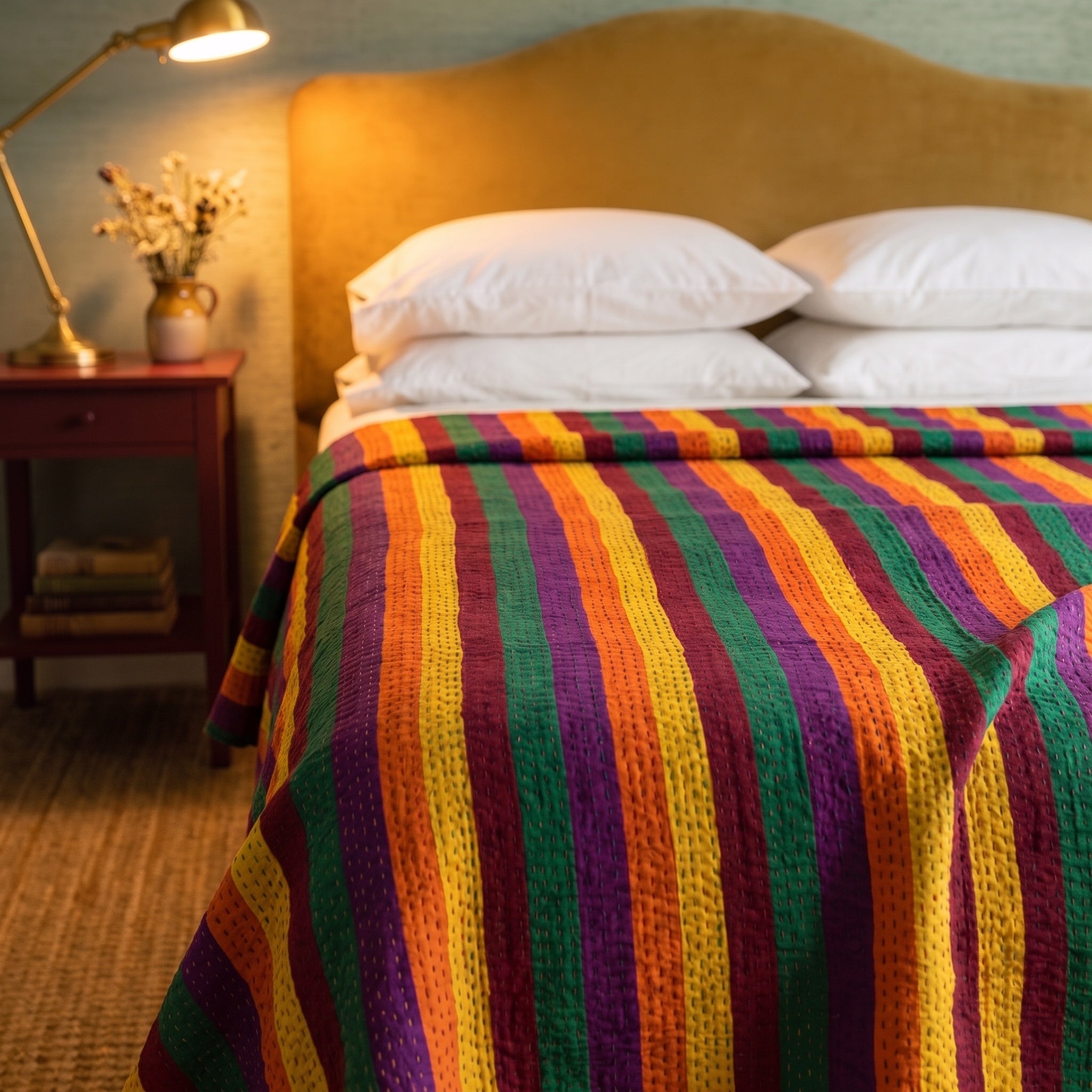 Sky Mist Handmade Kantha Queen Bedspread
