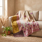 Lotus Haze Vintage Cotton Kantha Throw