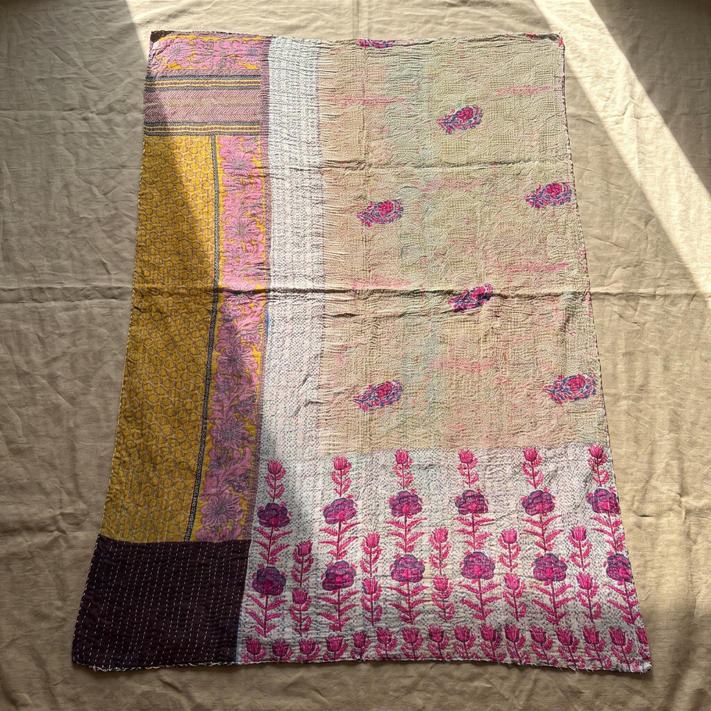 Lotus Haze Vintage Cotton Kantha Throw