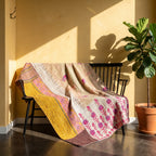 Lotus Haze Vintage Cotton Kantha Throw