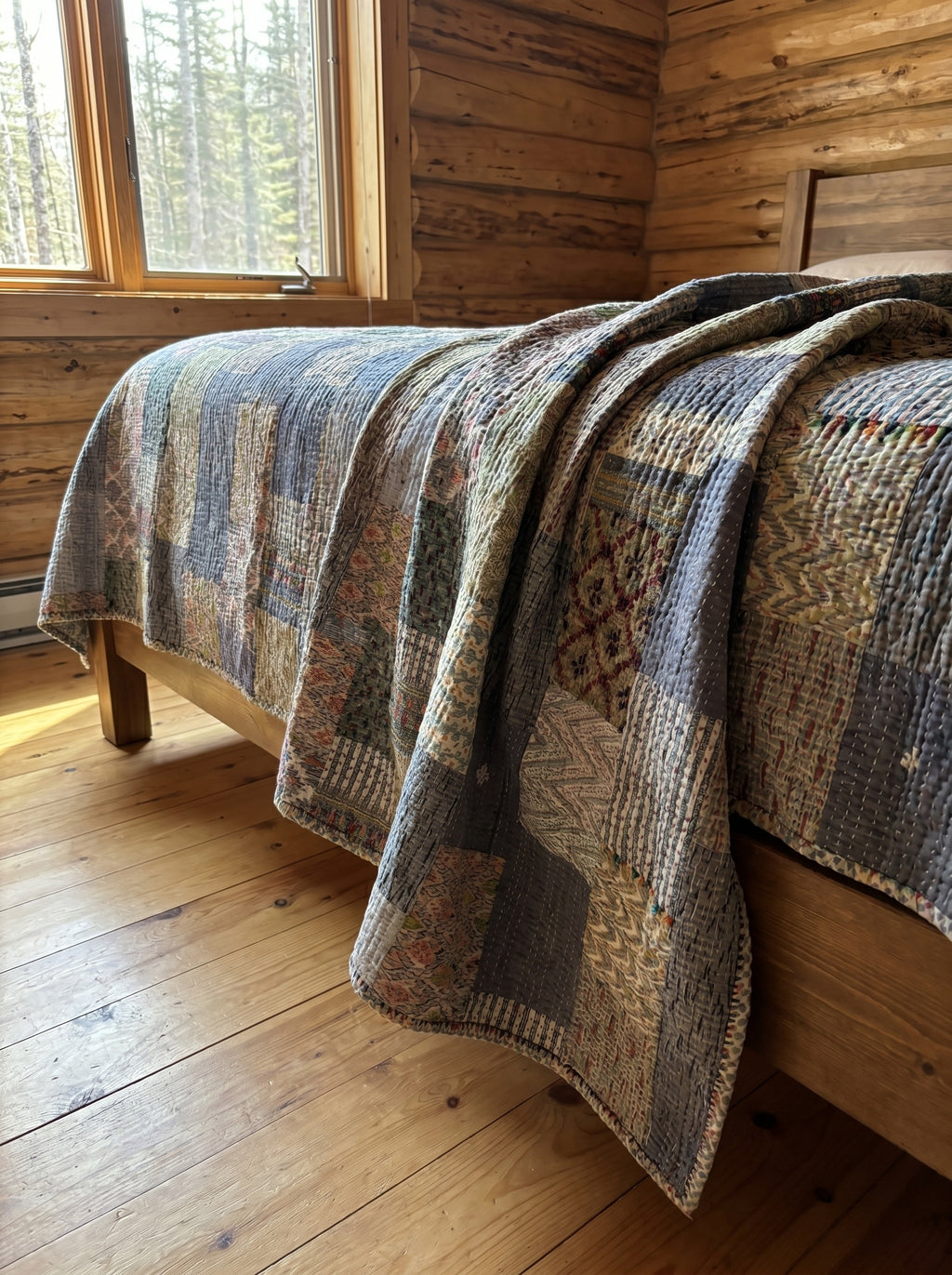 Silk Grey goose Luxury Patola Kantha Bedspread