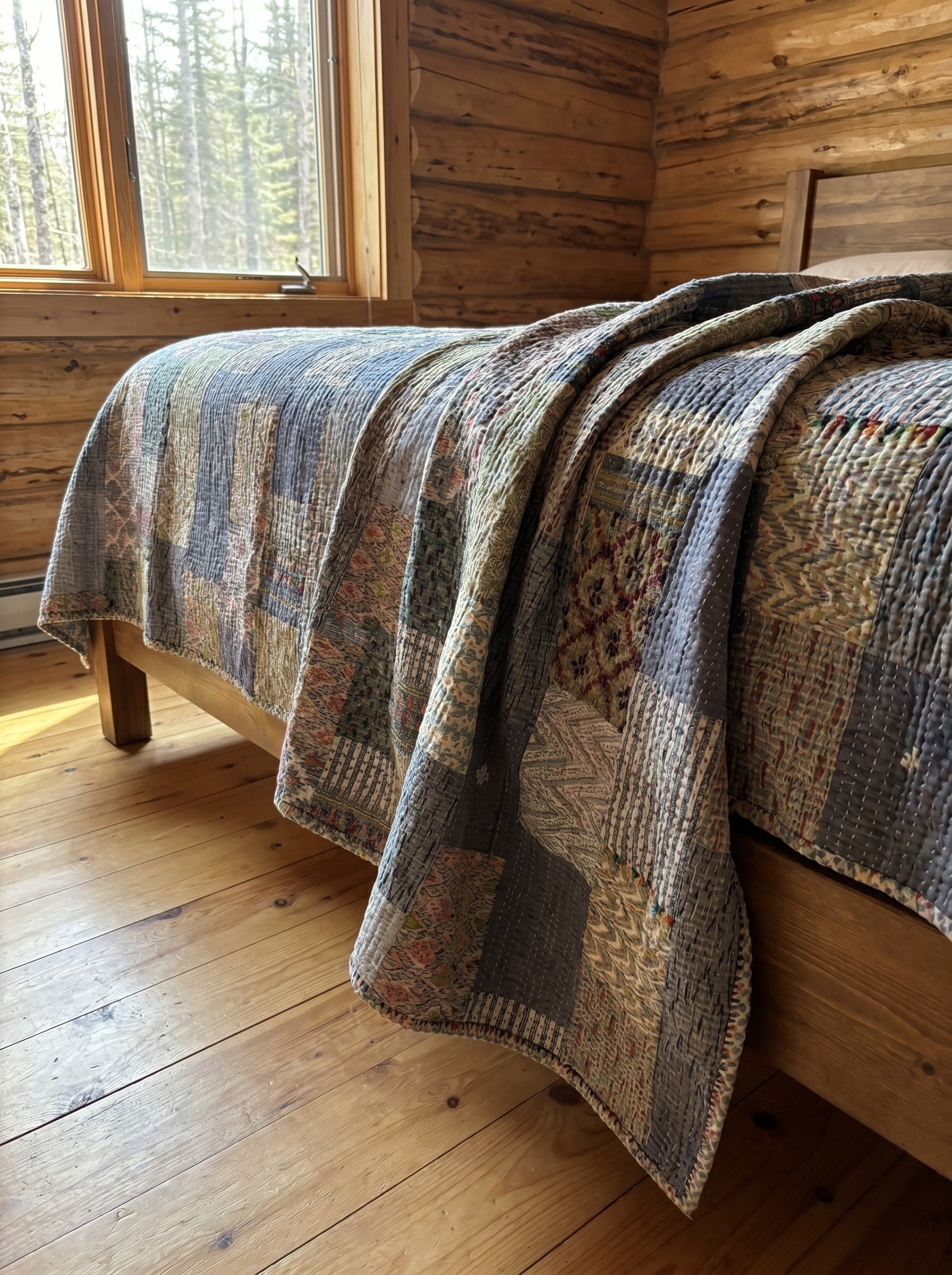 Silk Grey goose Luxury Patola Kantha Bedspread