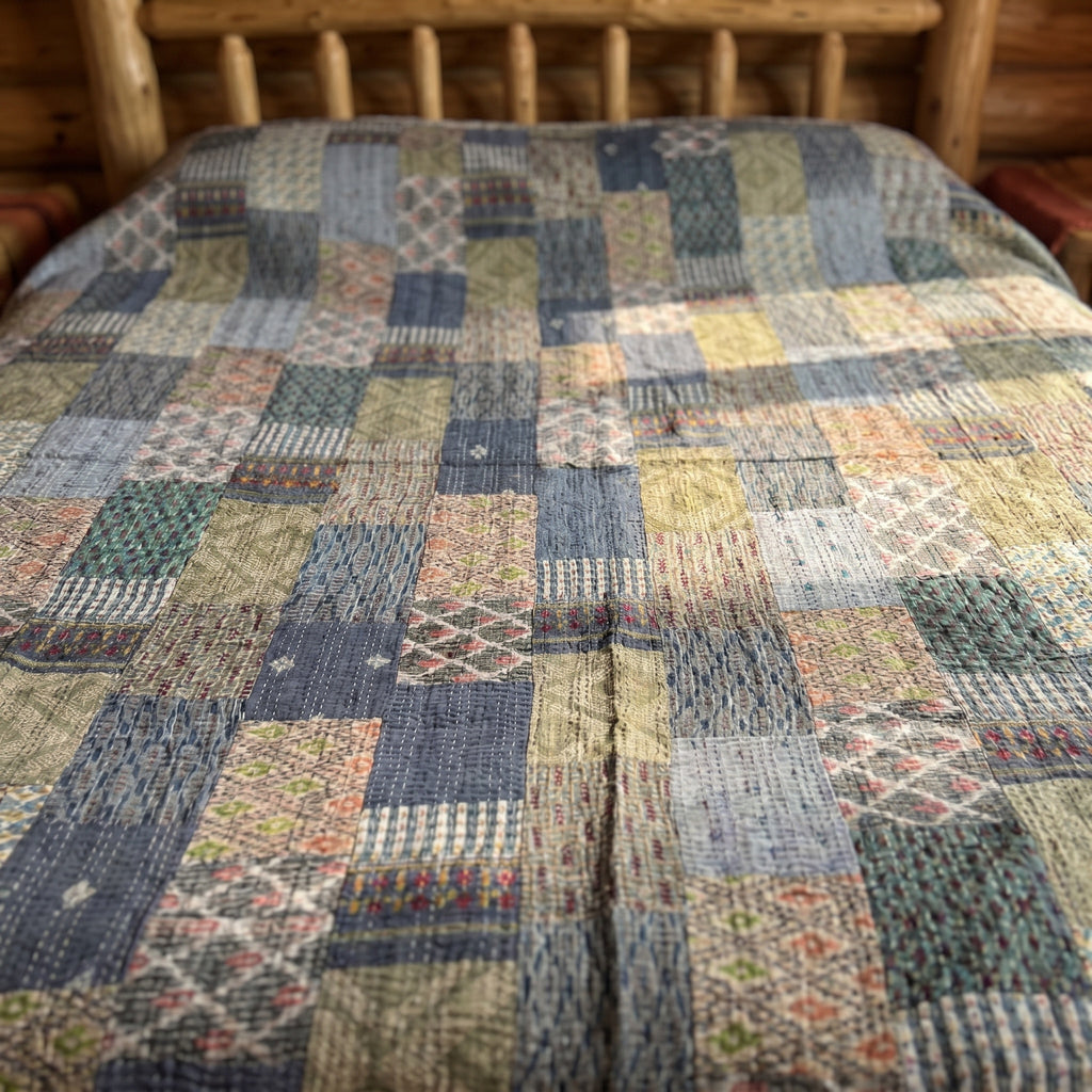 Silk Grey goose Luxury Patola Kantha Bedspread