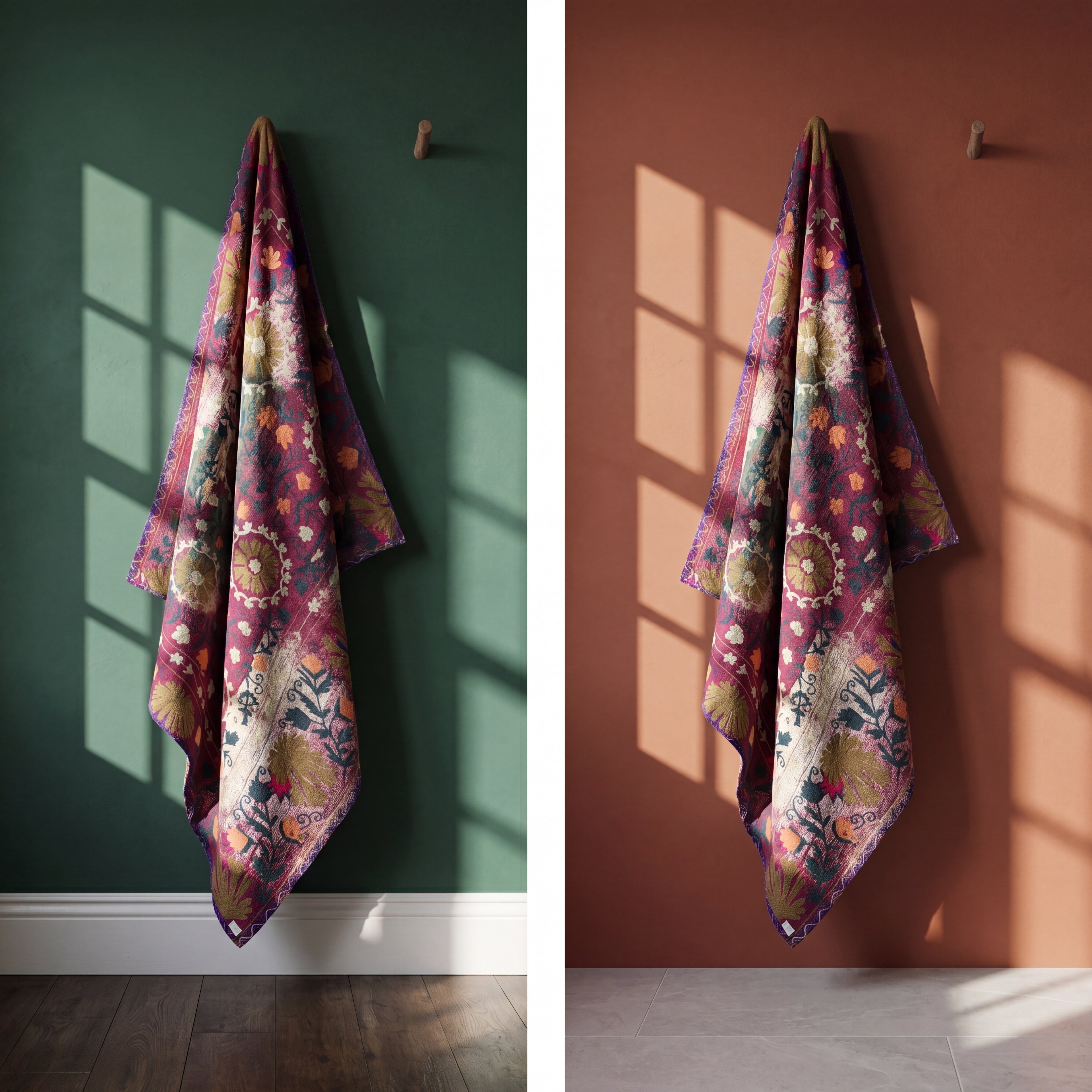 Verdant Fern Luxury Vintage Suzani Kantha Throw