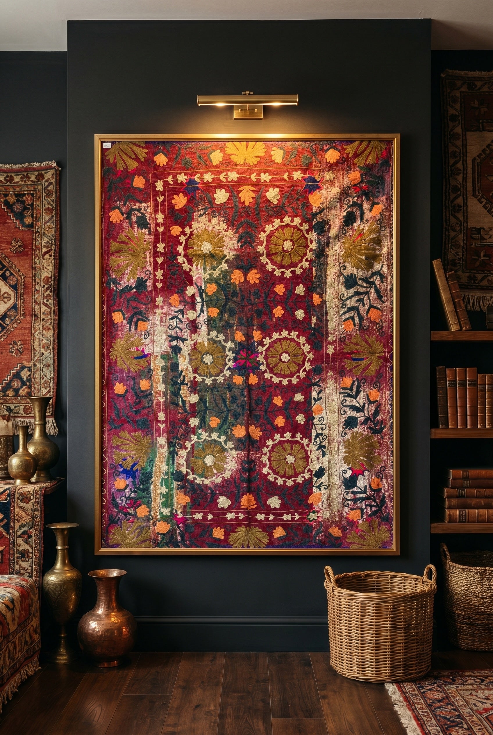 Verdant Fern Luxury Vintage Suzani Kantha Throw