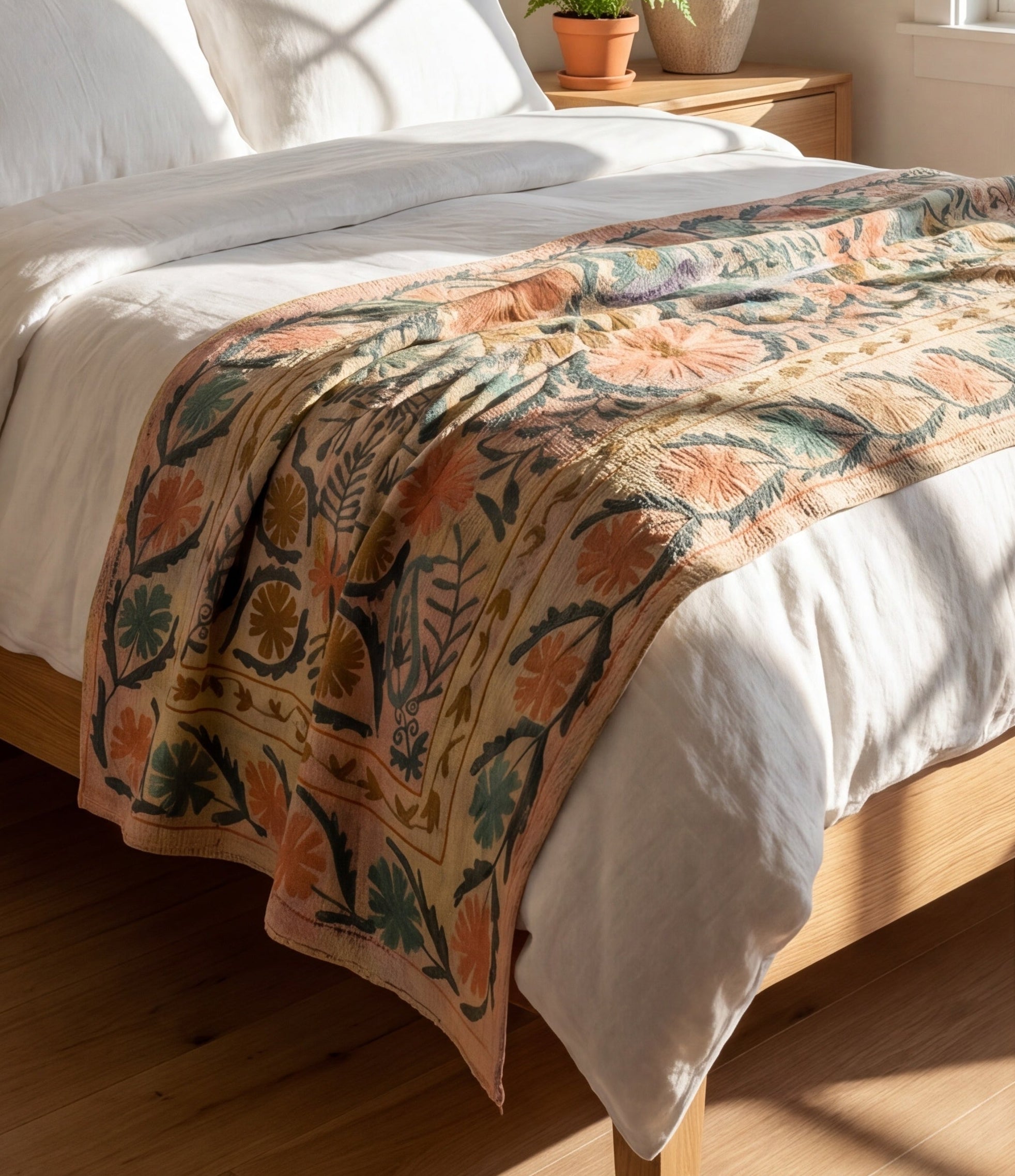 Whispering Amber Luxury Vintage Suzani Kantha Throw