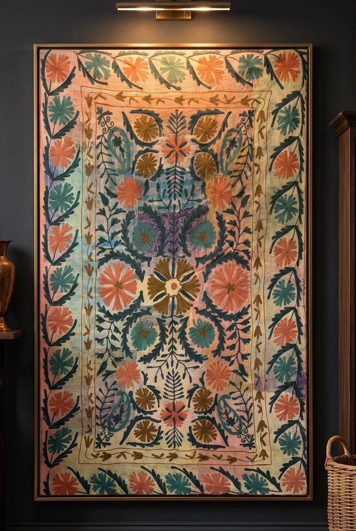 Whispering Amber Luxury Vintage Suzani Kantha Throw