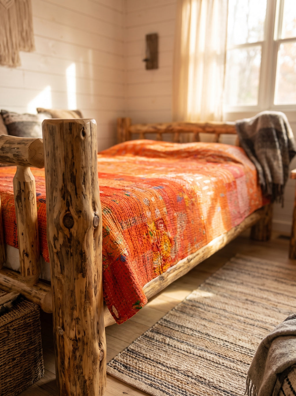 Indigo Dream Handmade Patola Kantha Queen Bedspread