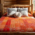 Indigo Dream Handmade Patola Kantha Queen Bedspread