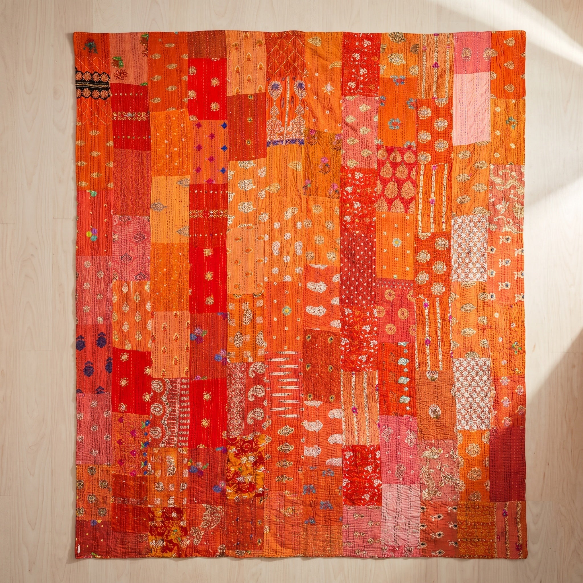 Indigo Dream Handmade Patola Kantha Queen Bedspread