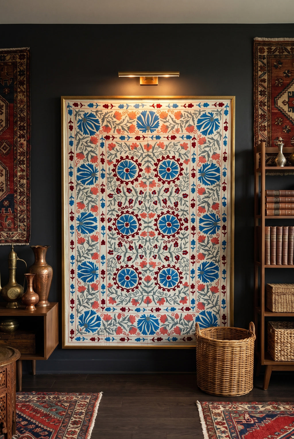 Swaying Sprig Hand-Embroidered Cotton Suzani Throw