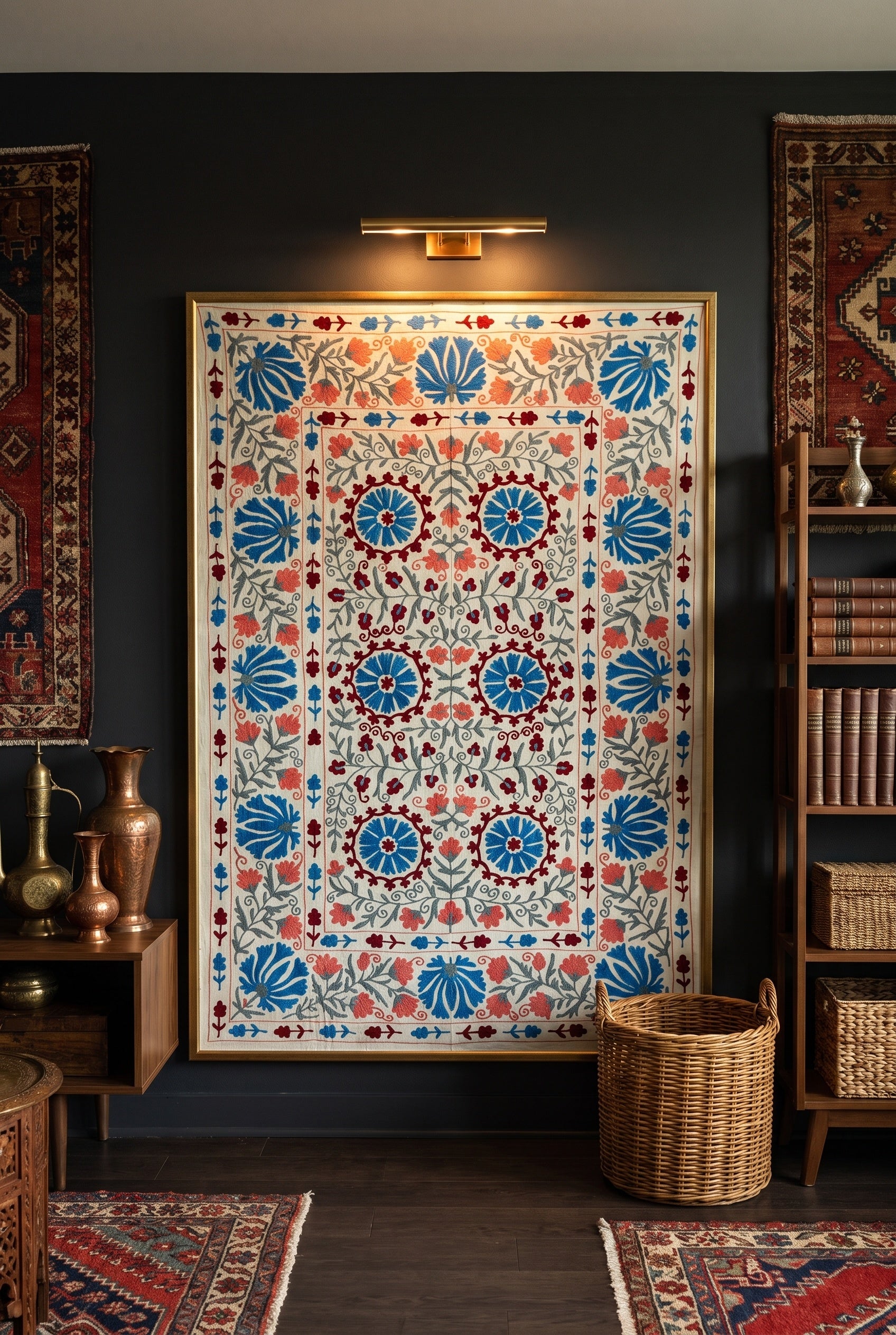 Swaying Sprig Hand-Embroidered Cotton Suzani Throw