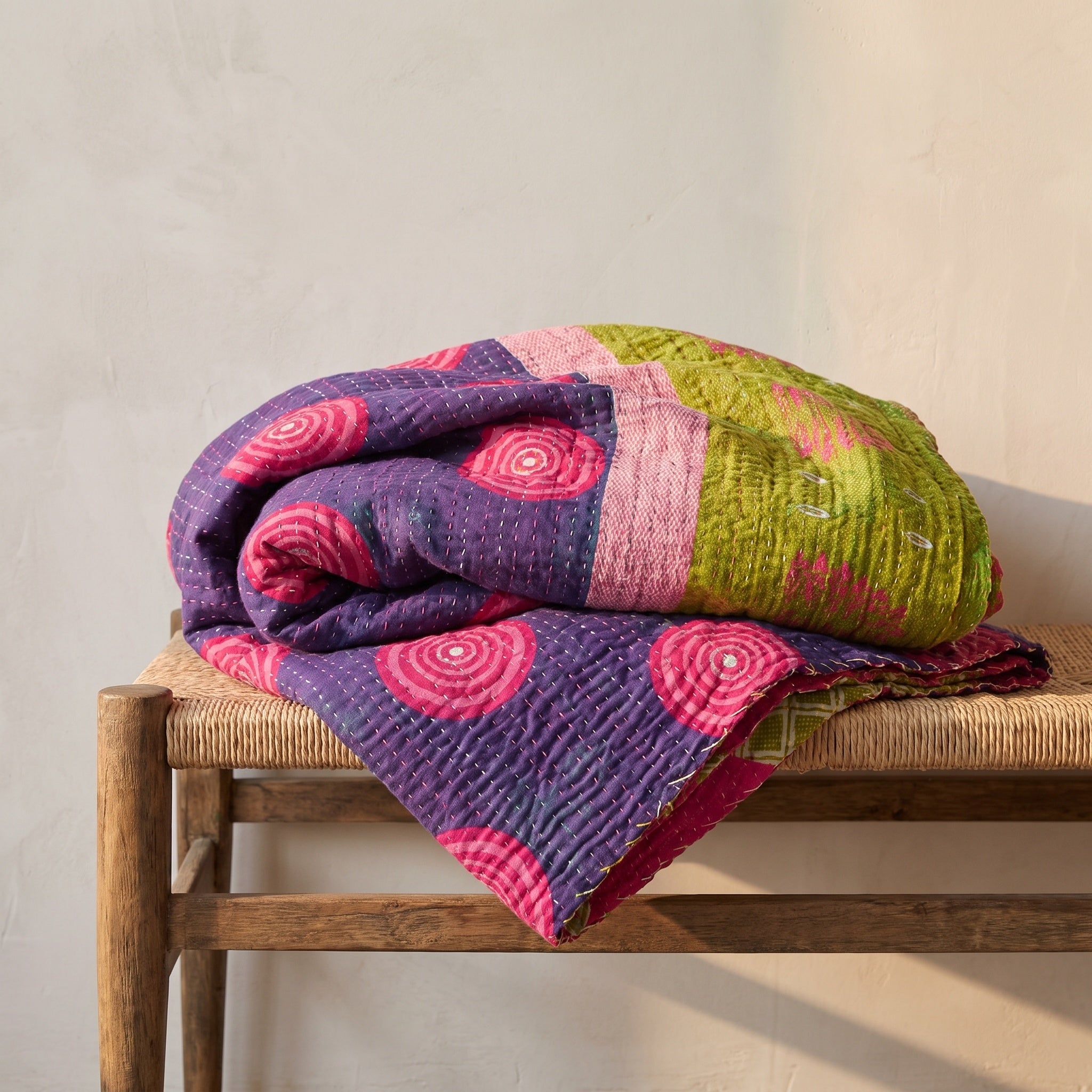 Jeté de lit en coton Kantha Nomad Stone Vintage