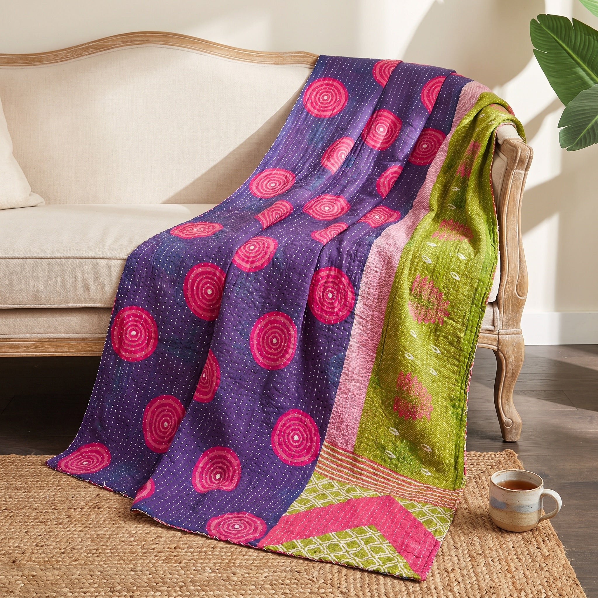 Jeté de lit en coton Kantha Nomad Stone Vintage