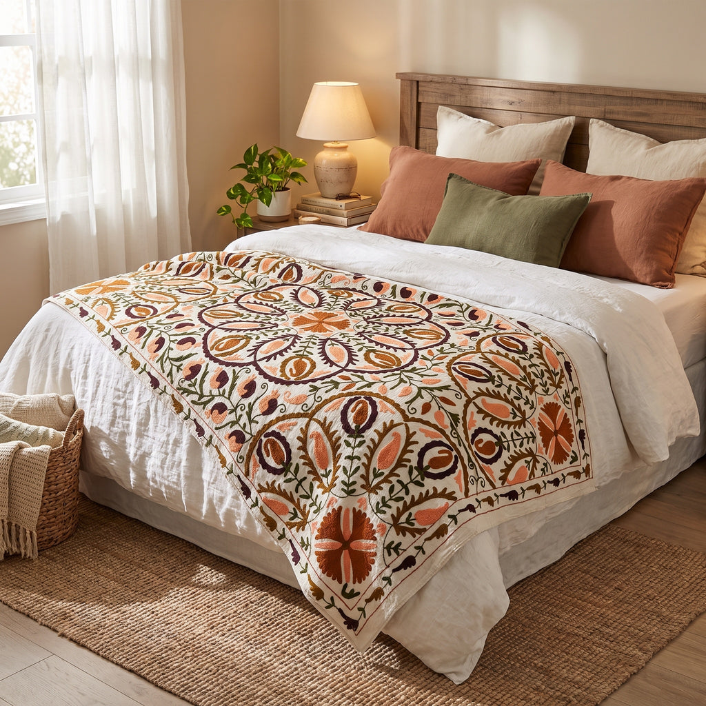 Drifting Dusk Hand-Embroidered Velvet Suzani Throw