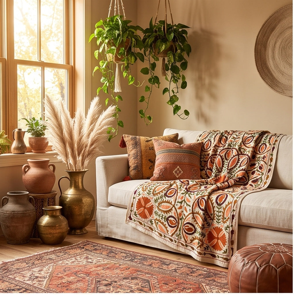 Drifting Dusk Hand-Embroidered Velvet Suzani Throw