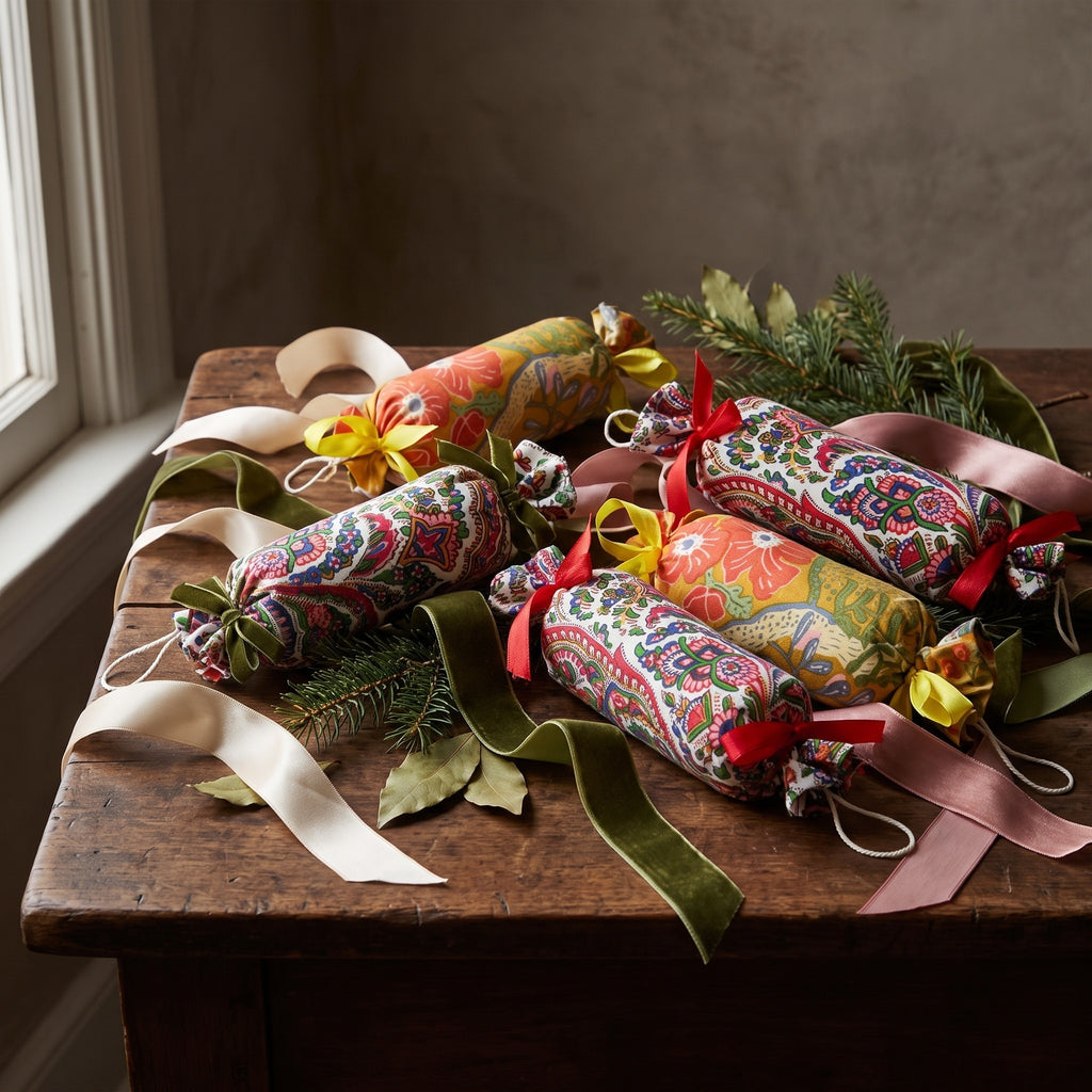 Handcrafted Cotton and Velvet Christmas Cracker Ornaments : Pack of 4
