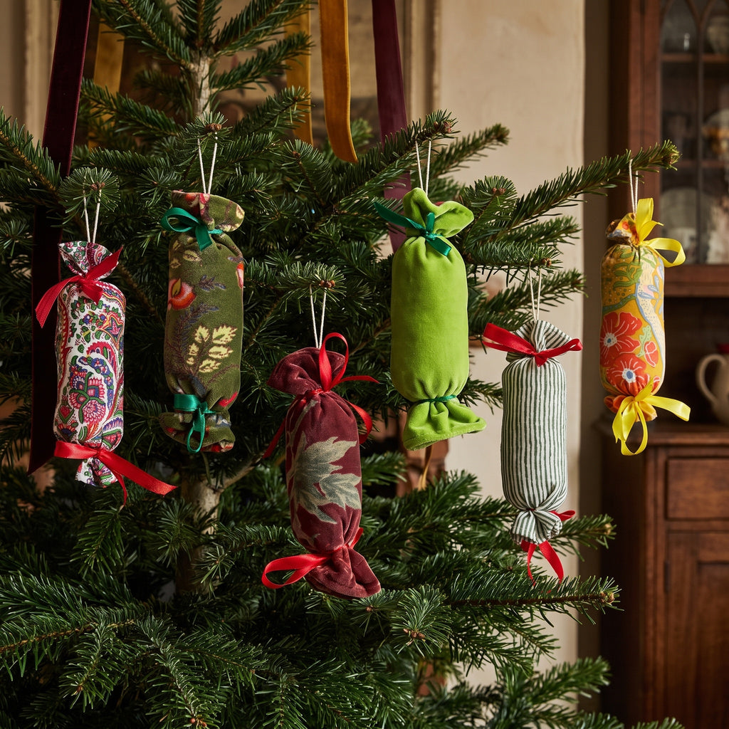 Handcrafted Cotton and Velvet Christmas Cracker Ornaments : Pack of 4