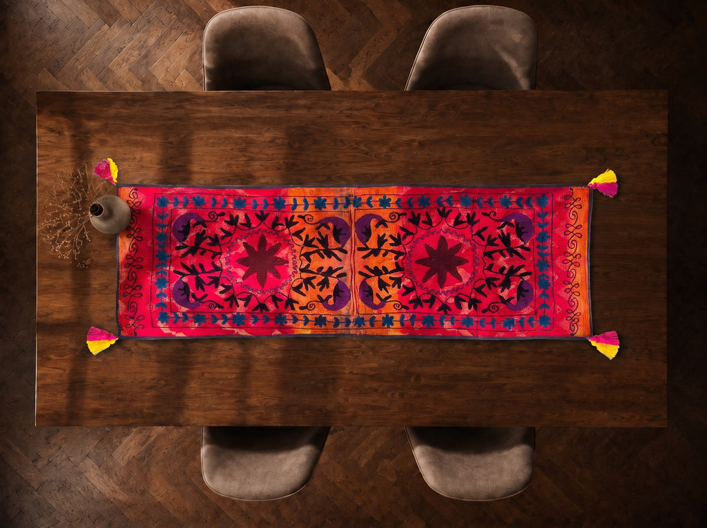 Wildflower Path Exclusive Hand Embroidered Suzani Kantha Runner