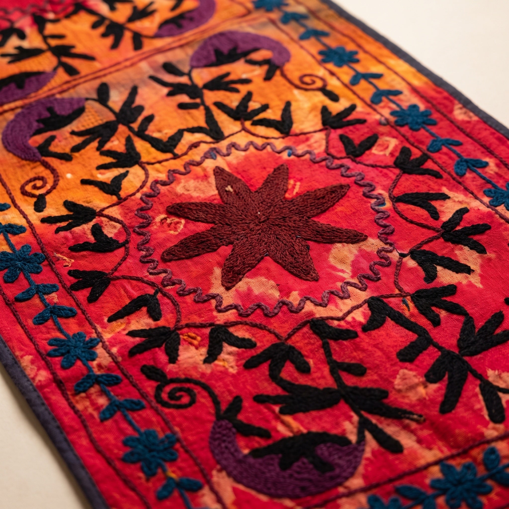 Wildflower Path Exclusive Hand Embroidered Suzani Kantha Runner