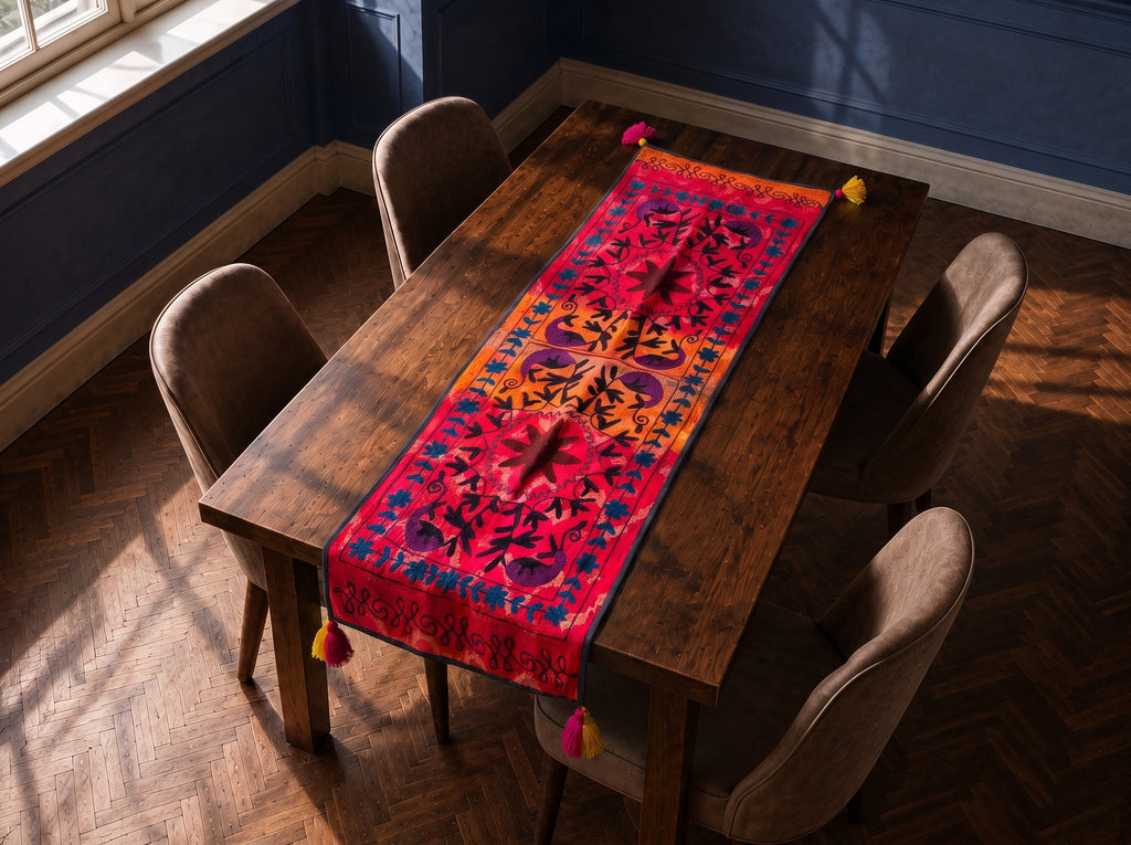 Wildflower Path Exclusive Hand Embroidered Suzani Kantha Runner