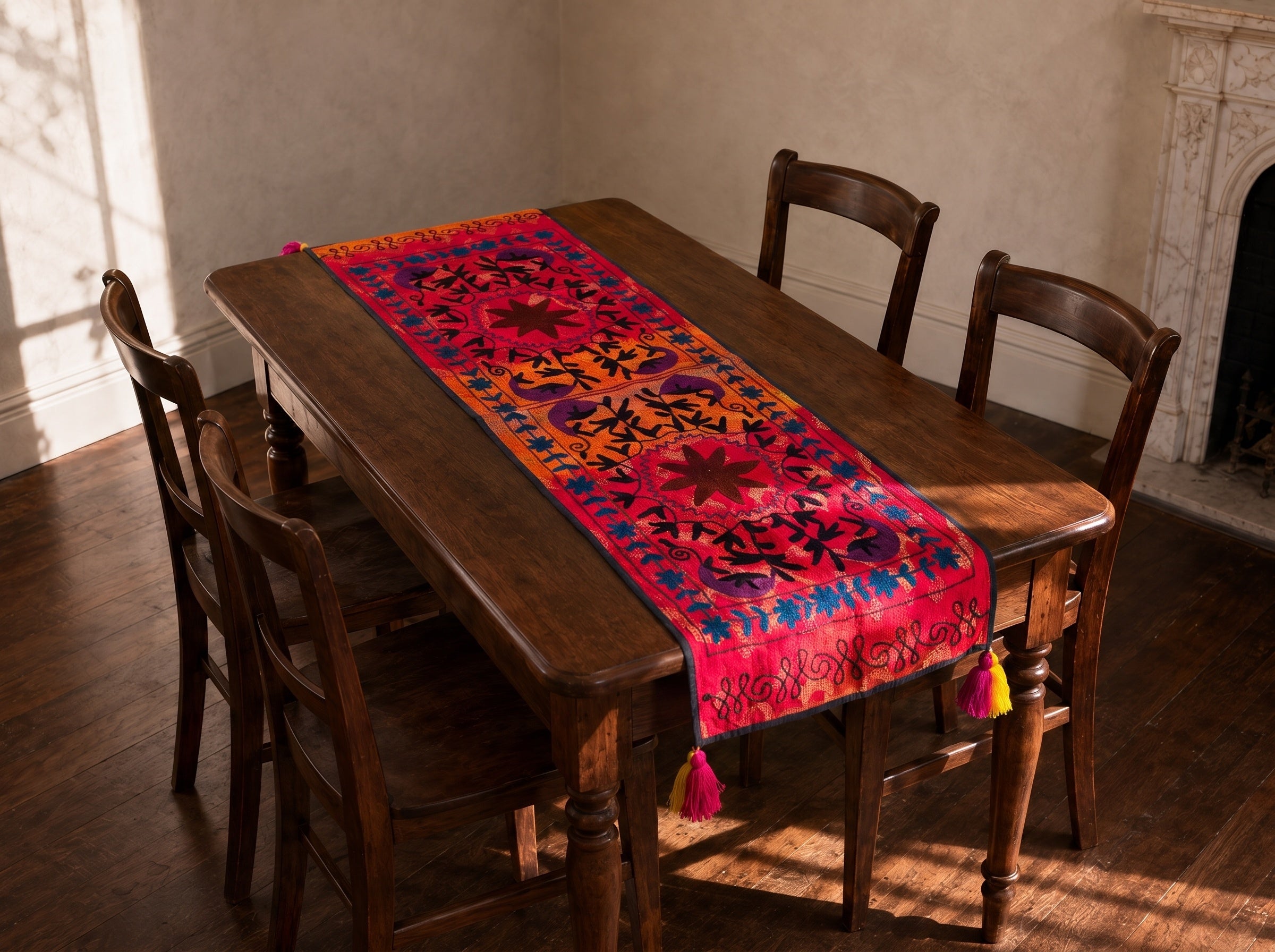 Wildflower Path Exclusive Hand Embroidered Suzani Kantha Runner
