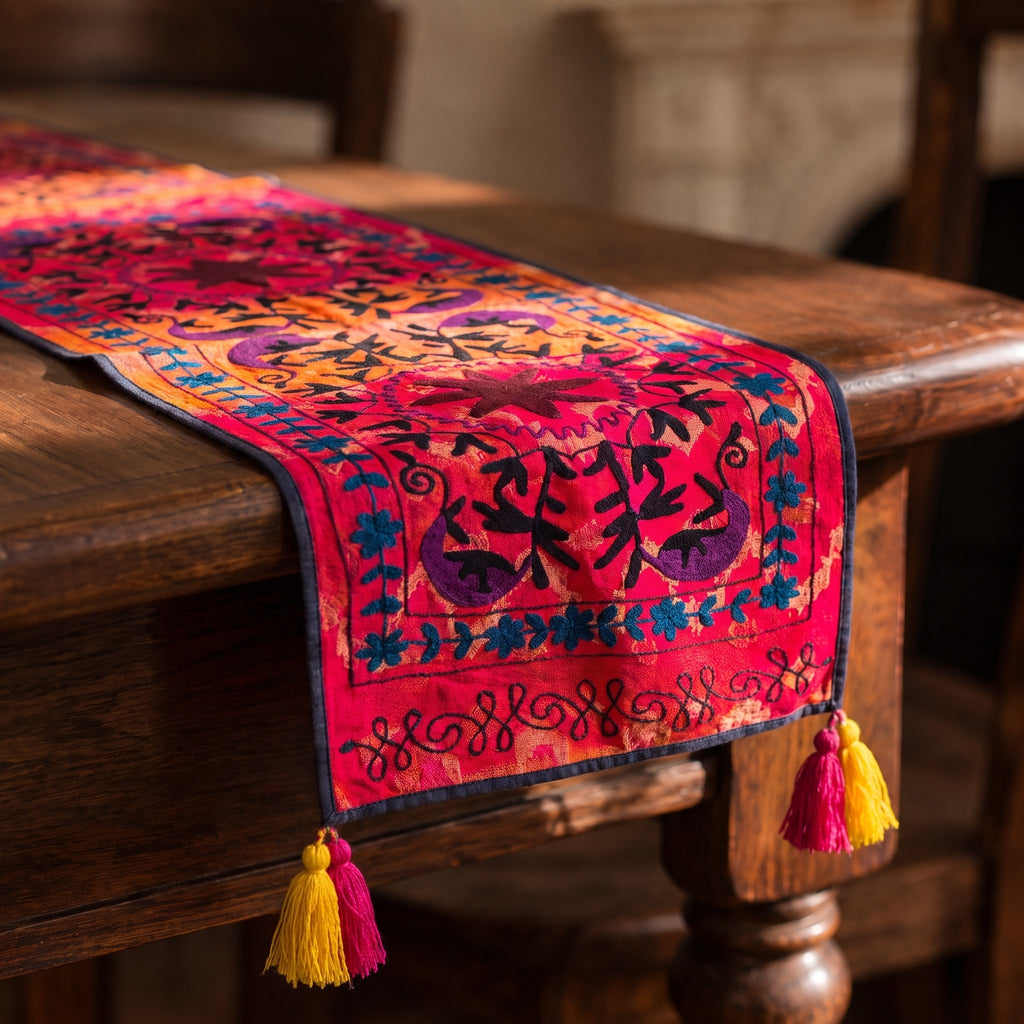 Wildflower Path Exclusive Hand Embroidered Suzani Kantha Runner