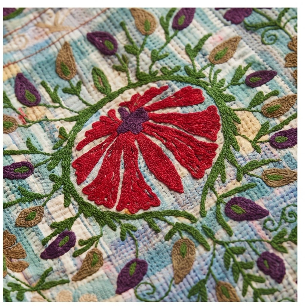 Lush Bloom Luxury Vintage Suzani Kantha Throw