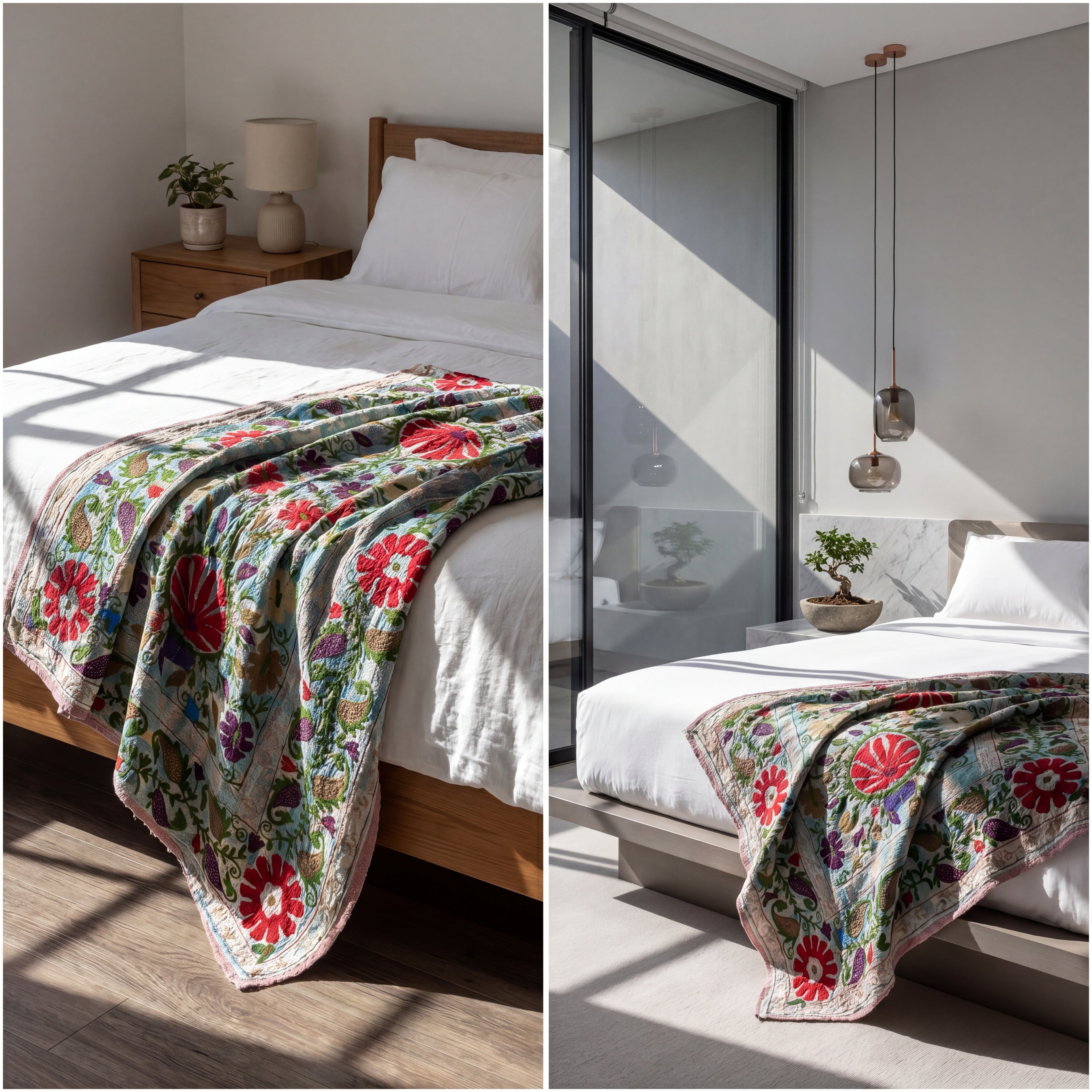 Lush Bloom Luxury Vintage Suzani Kantha Throw