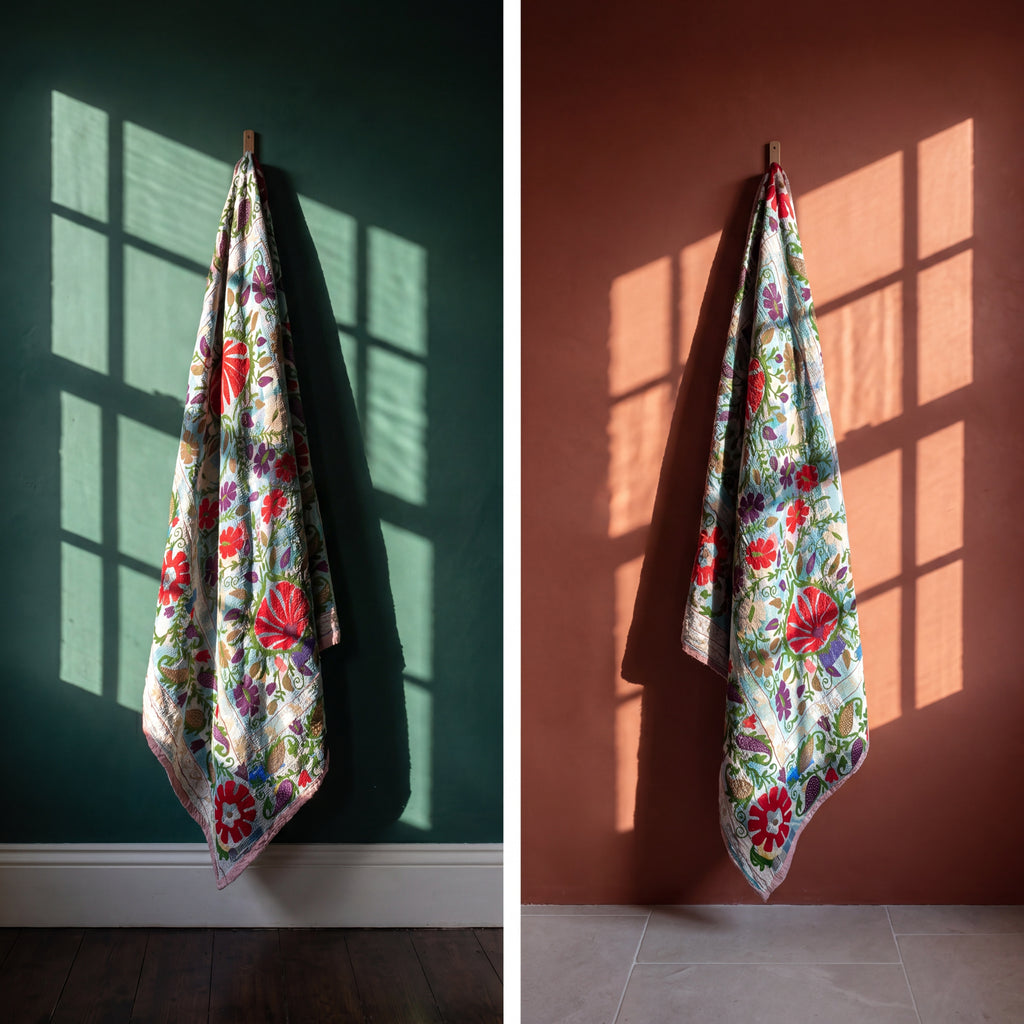 Lush Bloom Luxury Vintage Suzani Kantha Throw