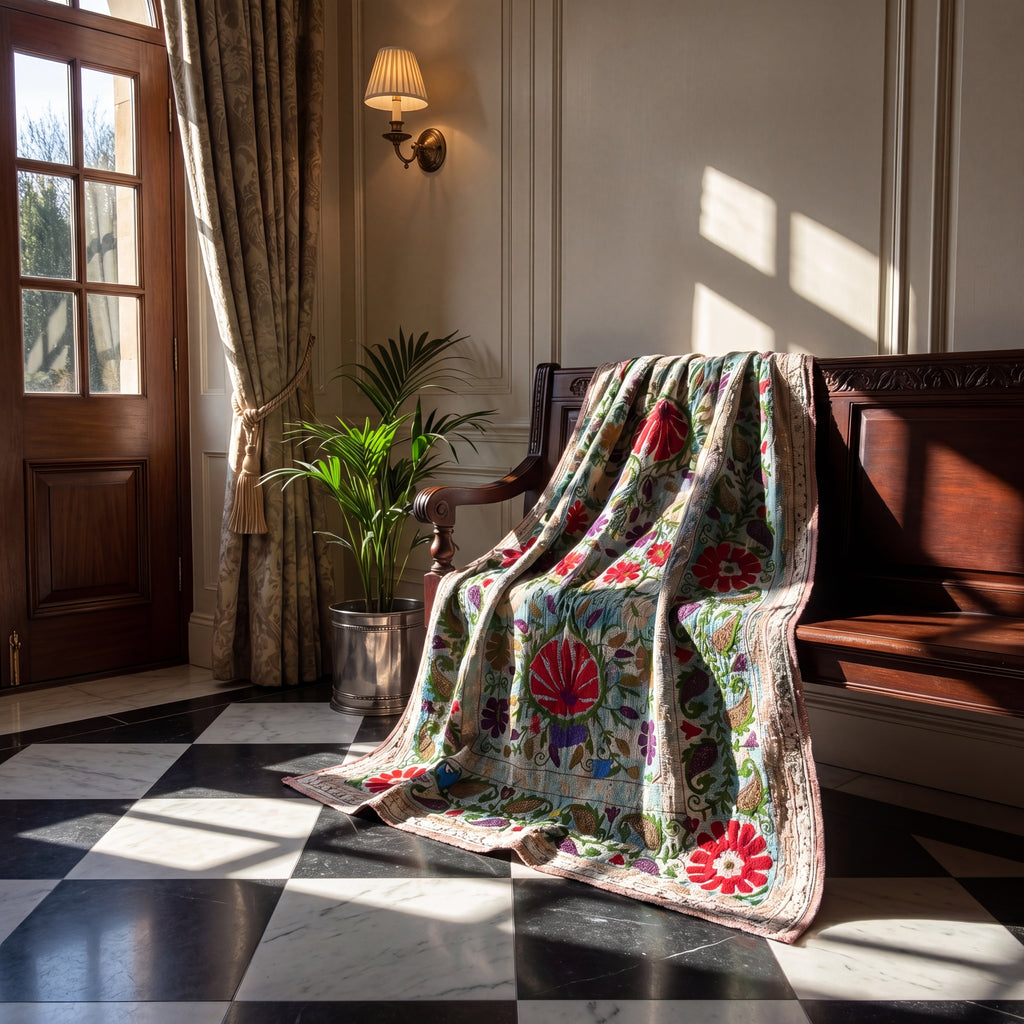 Lush Bloom Luxury Vintage Suzani Kantha Throw