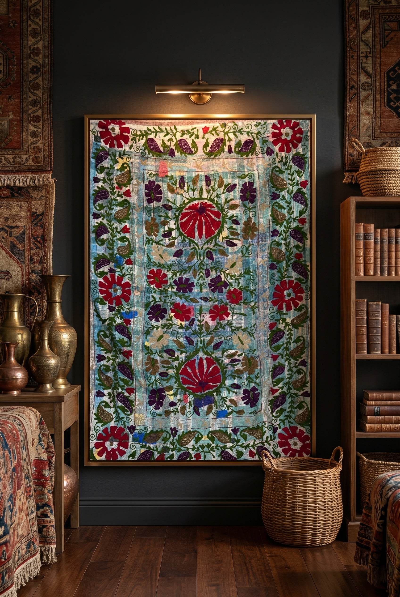Lush Bloom Luxury Vintage Suzani Kantha Throw