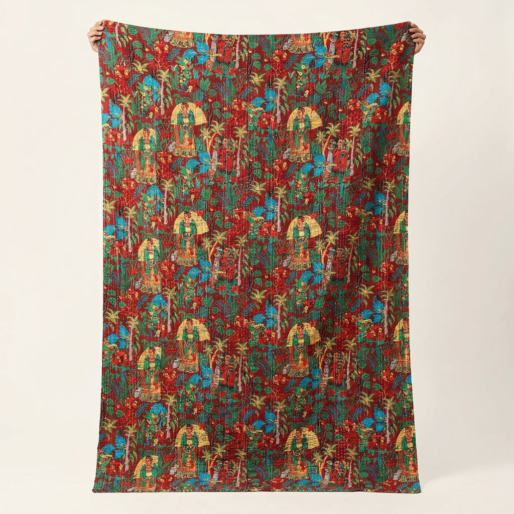 Amber Lotus Cotton Reversible Kantha Throw