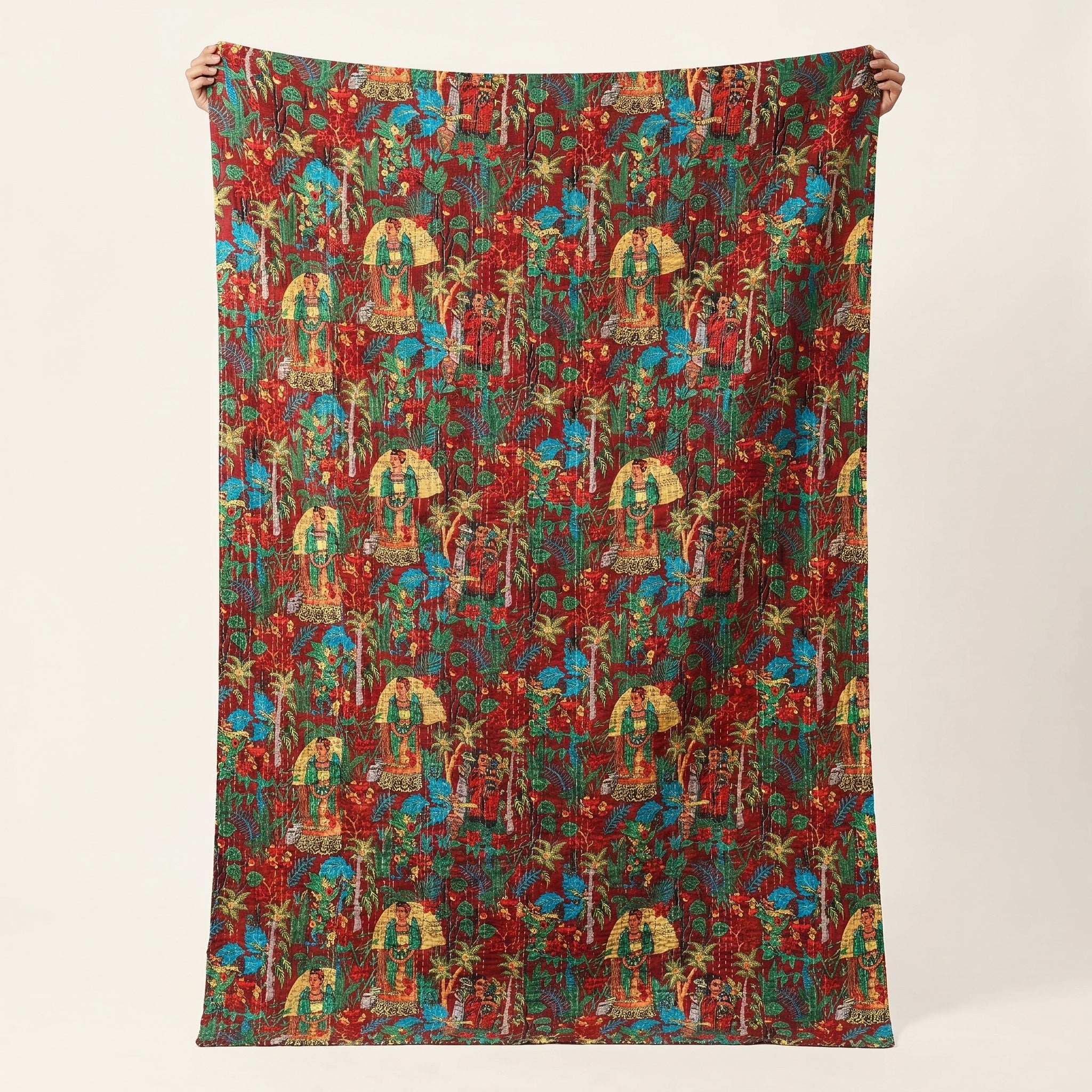 Amber Lotus Cotton Reversible Kantha Throw
