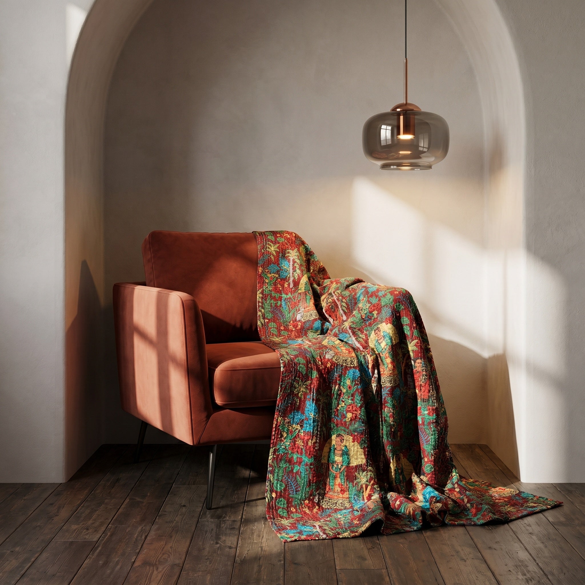 Amber Lotus Cotton Reversible Kantha Throw