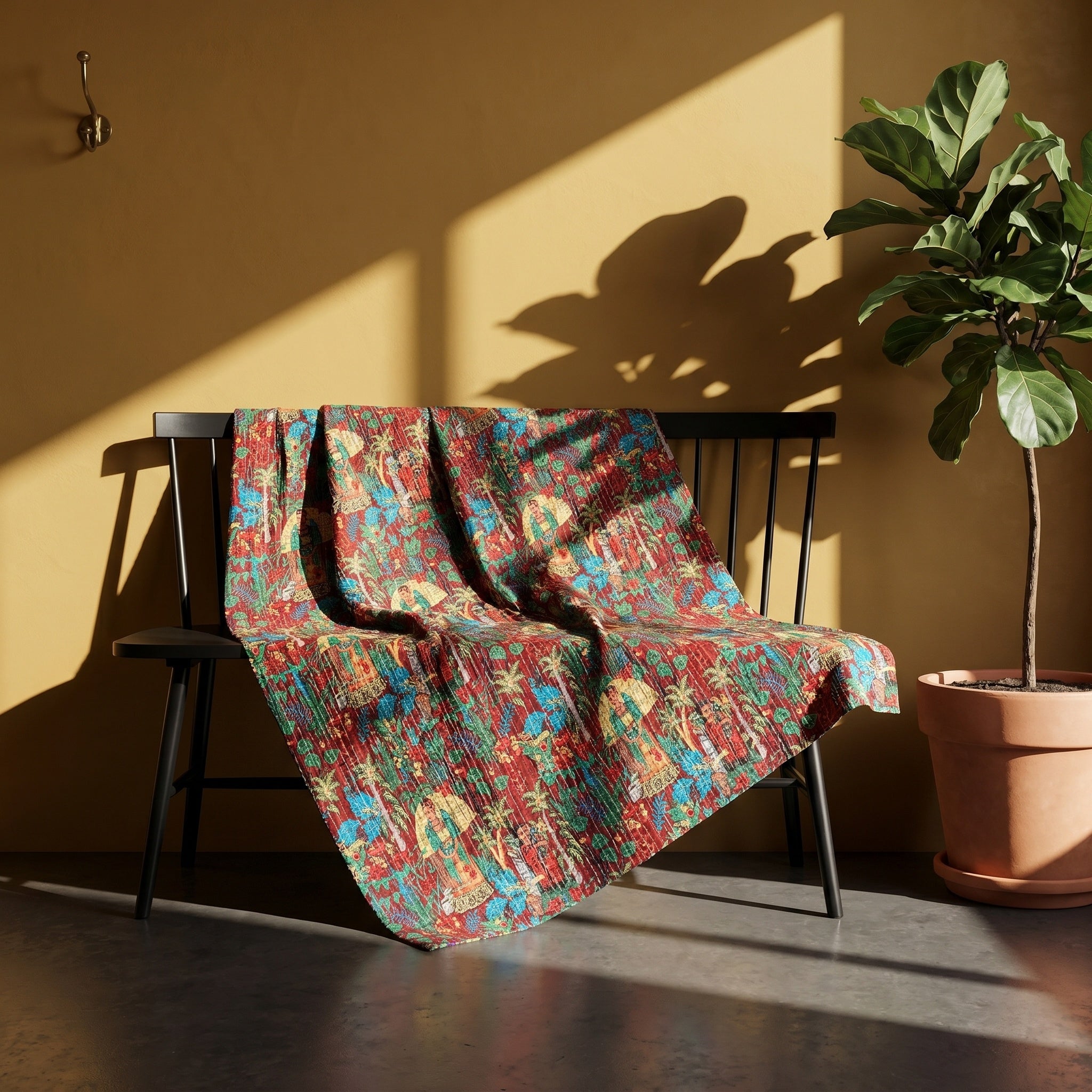 Amber Lotus Cotton Reversible Kantha Throw