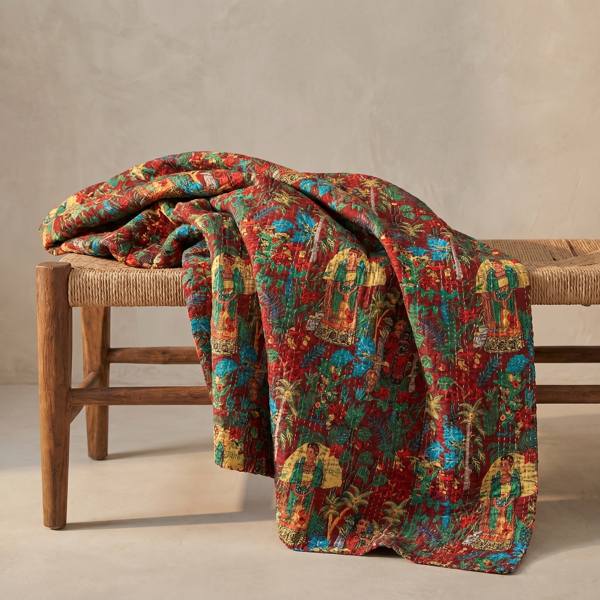 Amber Lotus Cotton Reversible Kantha Throw