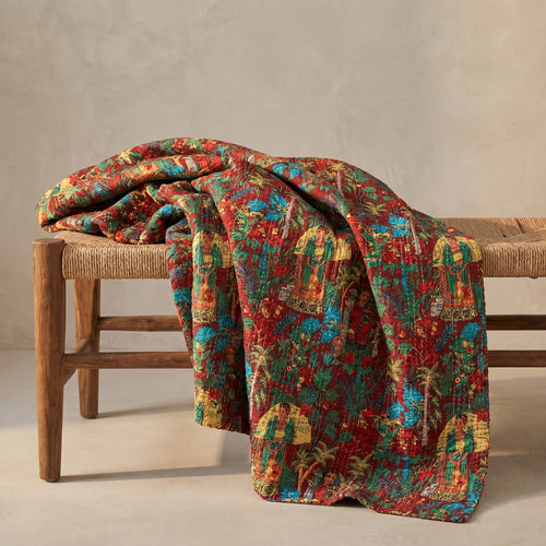 Amber Lotus Cotton Reversible Kantha Throw