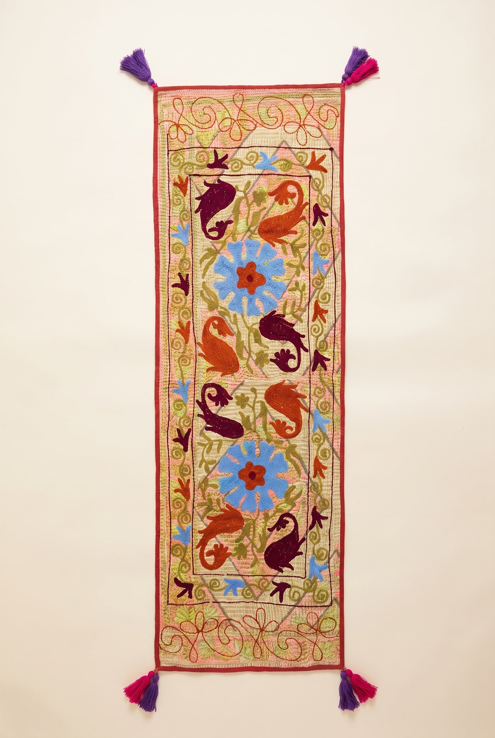 Willow Garden Exclusive Hand Embroidered Suzani Kantha Runner