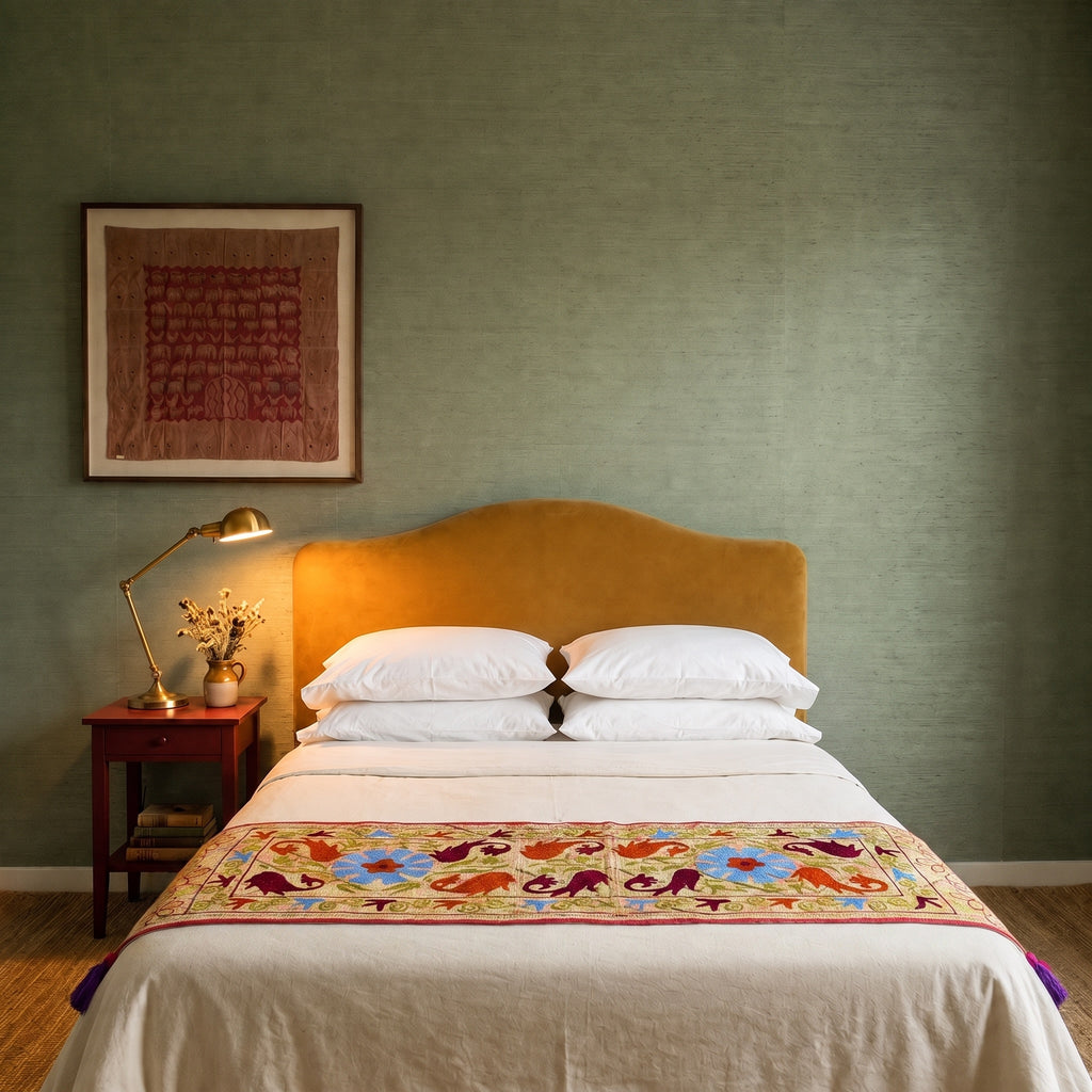 Willow Garden Exclusive Hand Embroidered Suzani Kantha Runner