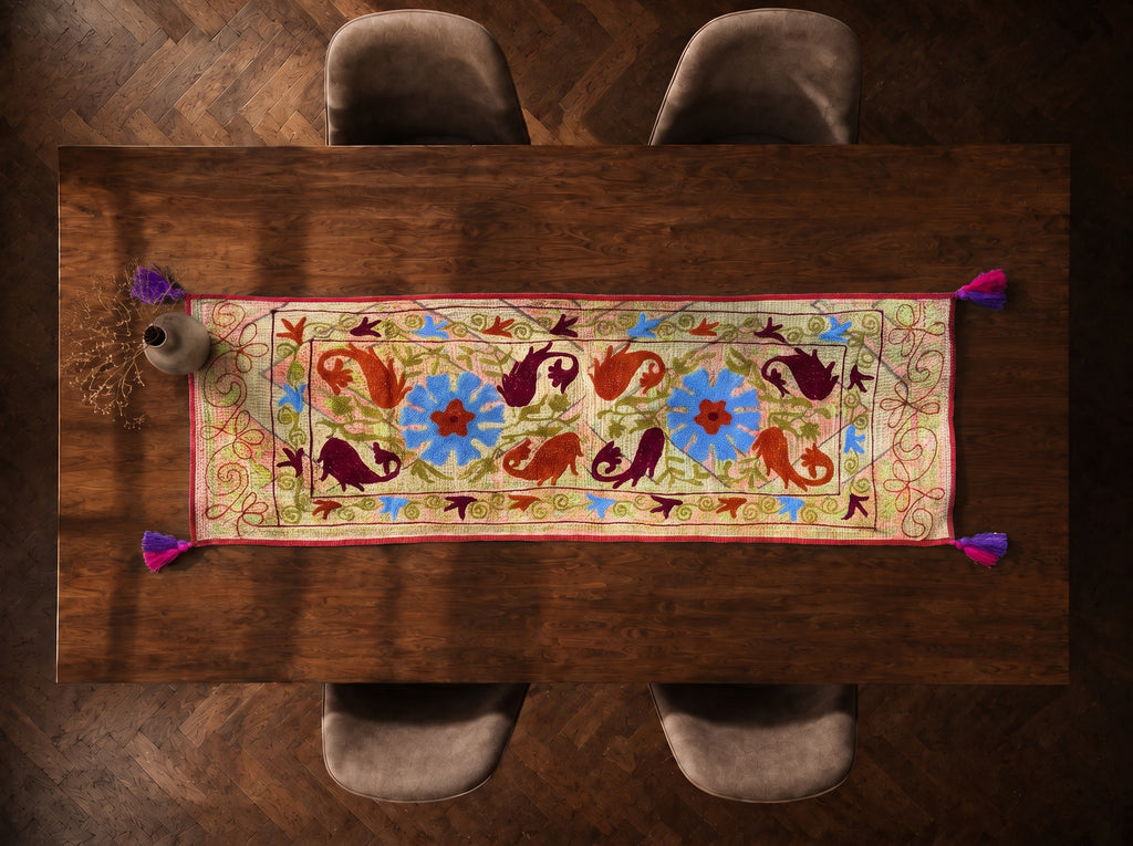 Willow Garden Exclusive Hand Embroidered Suzani Kantha Runner