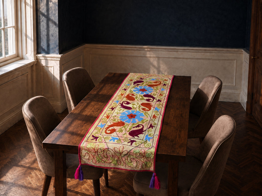 Willow Garden Exclusive Hand Embroidered Suzani Kantha Runner